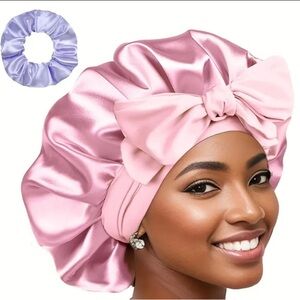 Pink bonnet with scrunchie